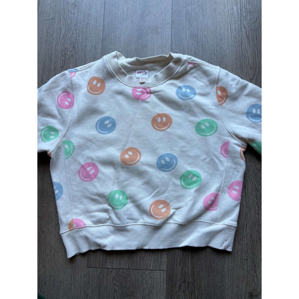 Iscream Kids Smiley Face Sweatshirt Pastel Cream Pullover Size Small 6-8